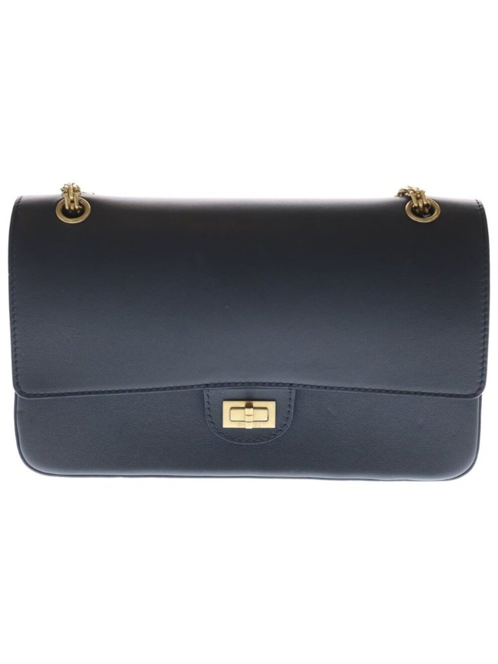 Chanel 2.55 Medal Charm Leather Double Flap Chain Shoulder Bag Navy Gold
